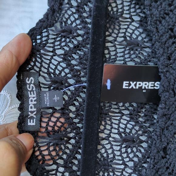 NWT Express‎ Black Crochet Knit Sleeveless Top, Sequin Accent, Party Size Large - Picture 12 of 13